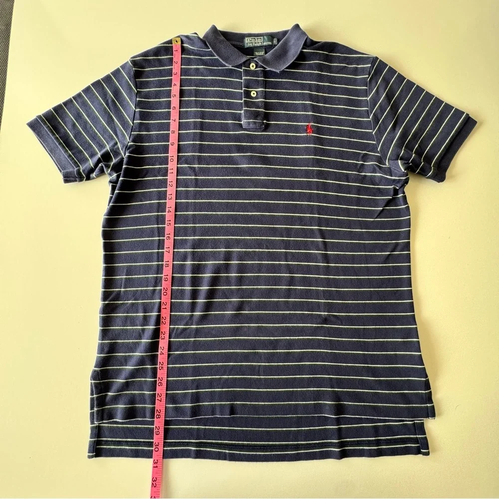 Polo Ralph Lauren Mens 100% Cotton Polo Shirt Large Navy green cream microstripe